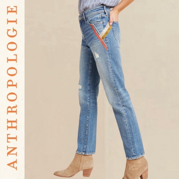 Anthropologie Denim - NEW Anthropologie Pilcro Slim Boyfriend Straight Leg Embellished Denim Jeans 25